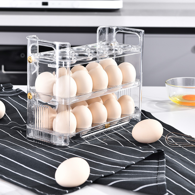Free shipping: Kitchen egg tray, multi-layer egg rack, refrigerator storage box, storage box, can be flipped three layers, 30 egg boxes pic 21