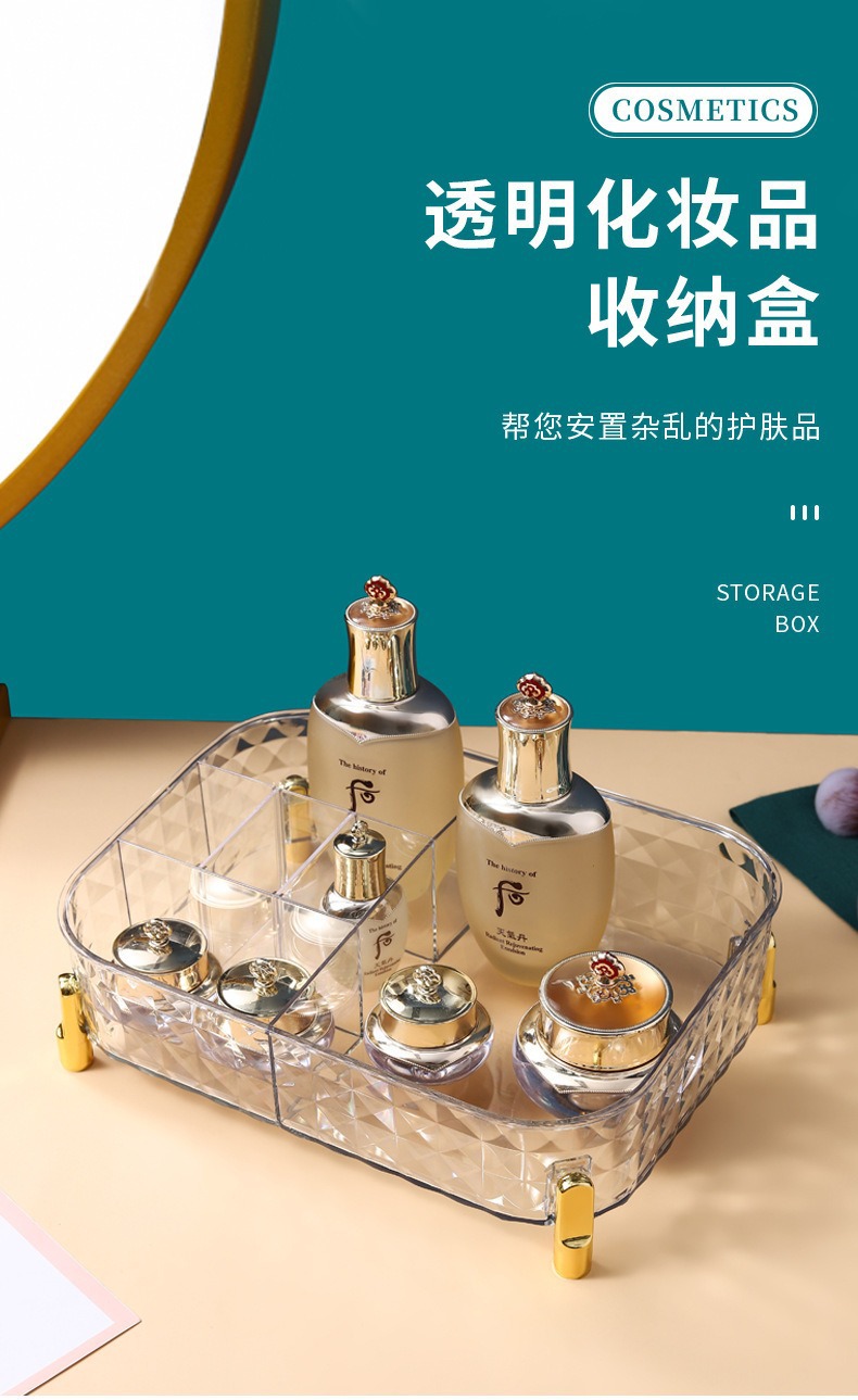 轻奢化妆品收纳盒桌面高级感创意收纳筐家居用品分隔大容量储物盒详情1