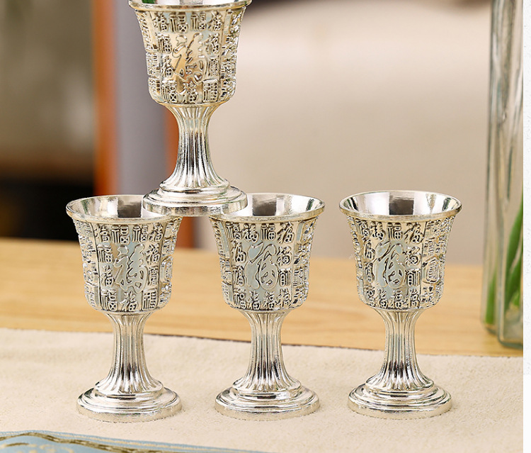 中式百福白酒杯国风青铜色高酒杯福字雕刻小酒杯家居酒盅一口杯详情12