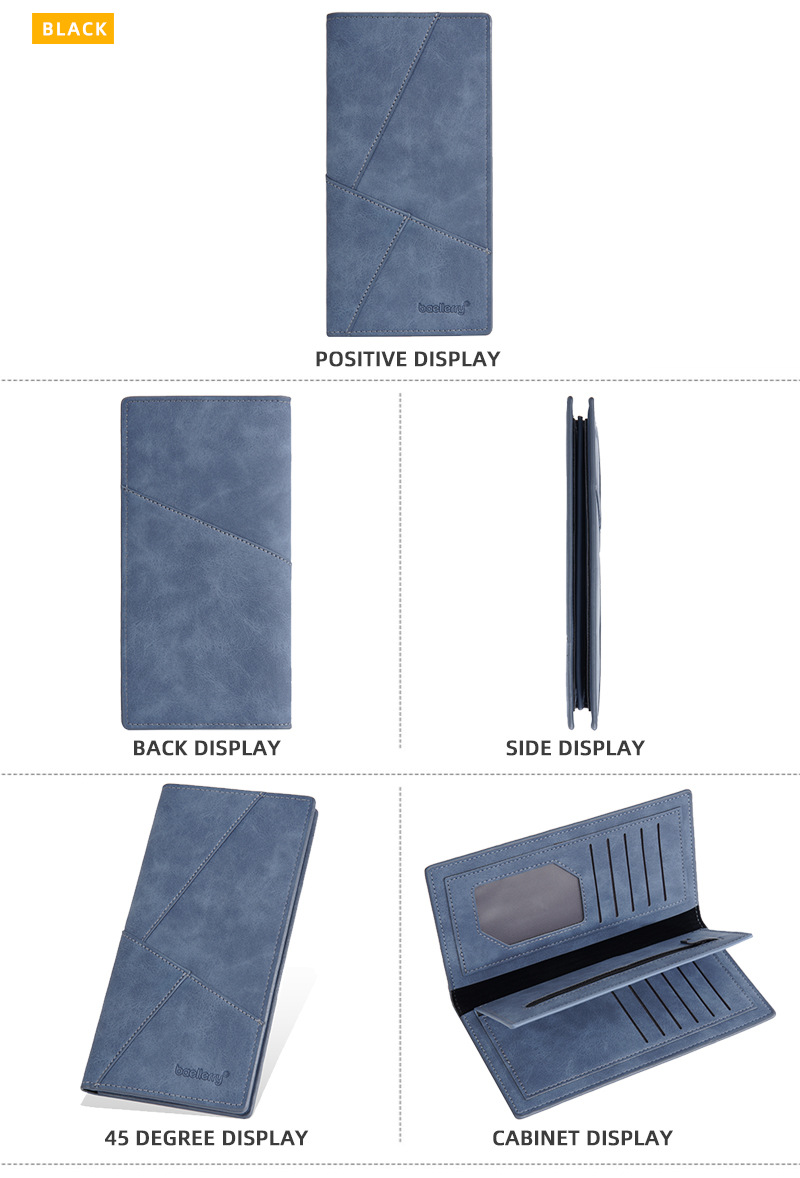 新款男士长款钱包baellerry跨境多卡位三折钱夹简约商务拉链票夹详情20