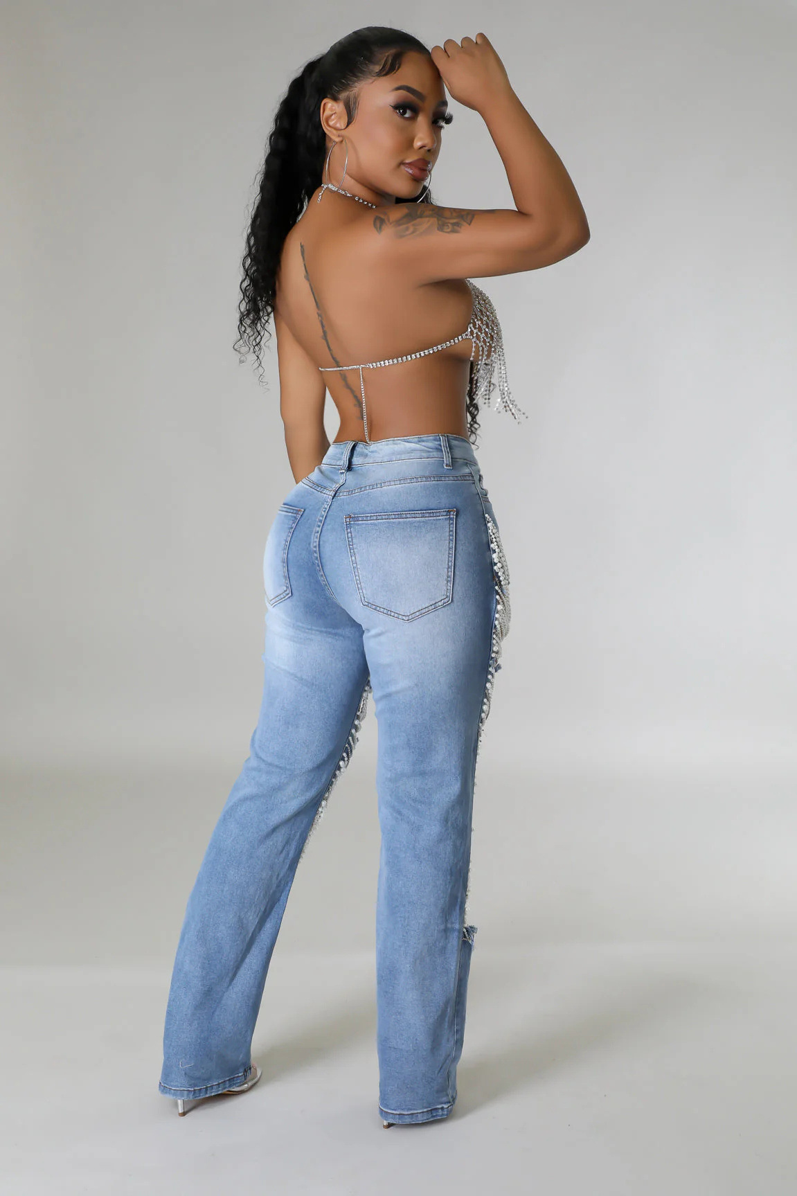 INS amazon aliexpress europa y Estados Unidos crossover 2026 big broach jeans mujer cadena de cuentas cadena colgante accesorios pantalones de corte recto pic 10