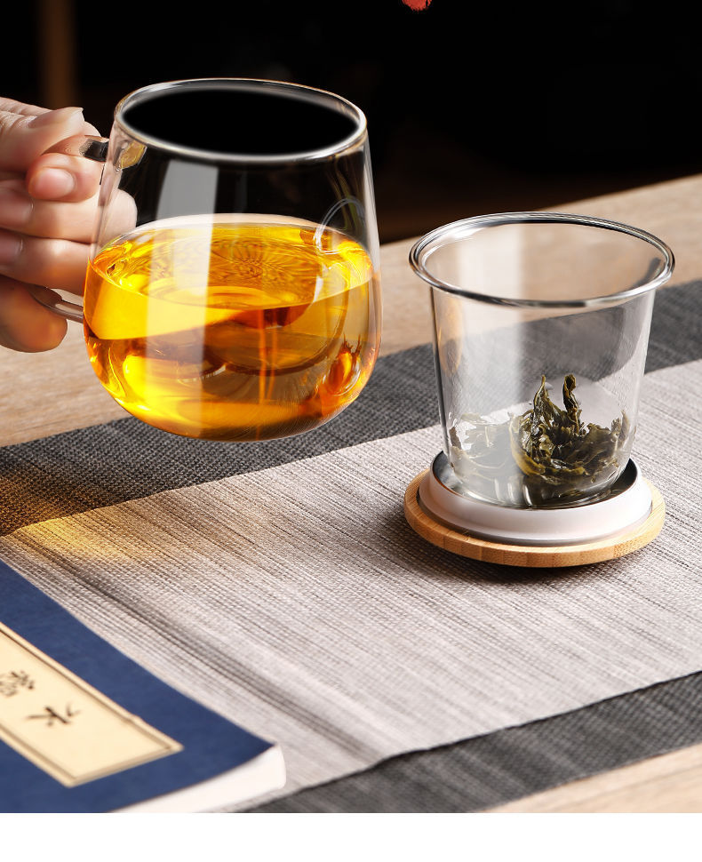 The manufacturer supplies household tea-water separation brewing cups, large-capacity cups, filtration office Japanese-style creative glass cups pic 4