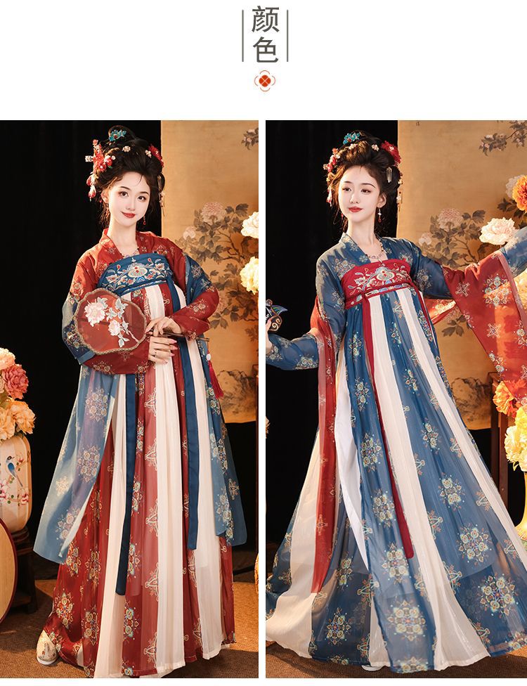 国潮唐制汉服齐胸襦裙日常改良唐制汉服女复原风齐胸襦裙一片式春夏款详情9