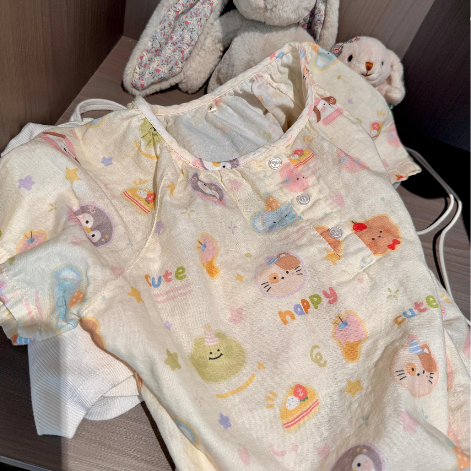 Class A all-cotton double-layer yarn round-neck pajamas, short sleeves, long sleeves, shorts, long pants, postpartum home wear set, cartoon breathable pic 31