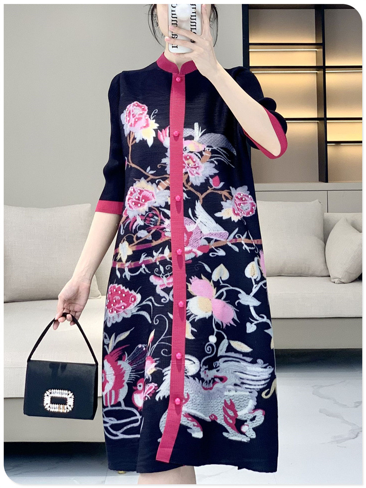 三宅褶皱2024春夏新中式连衣裙复古国风减龄洋气中老年女装衬衫裙详情10