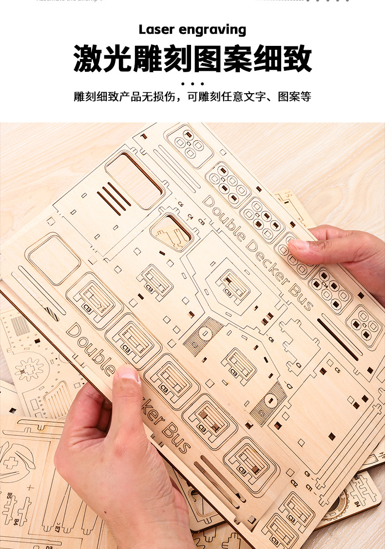 跨境新品木质3D立体拼图蒸汽火车头男女孩益智玩具桌面摆件礼物详情5