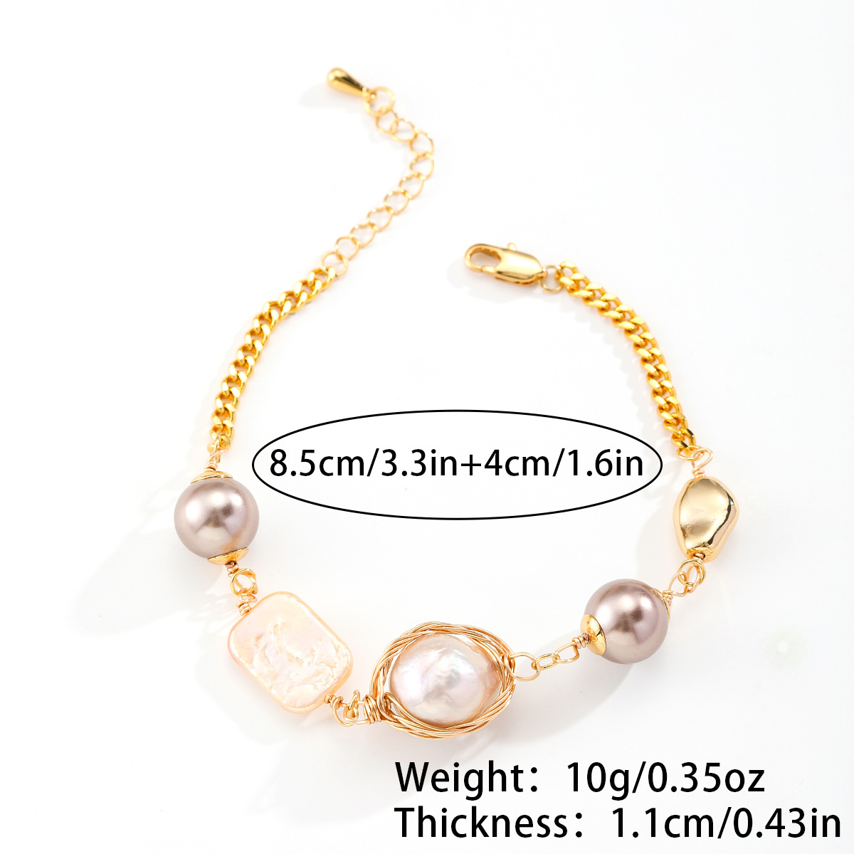 Nasha Cross-border Best-selling Baroque freshwater pearl necklace and bracelet set, French light luxury irregular bracelet necklace pic 4