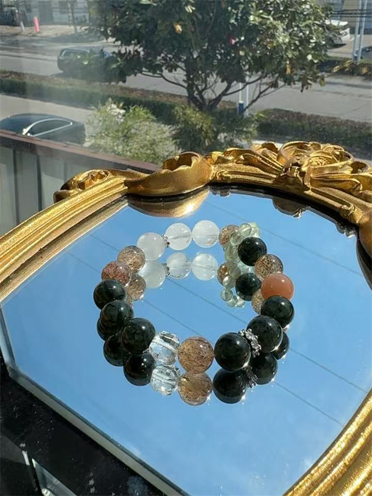 天然绿发晶黑金超白幽灵白水晶方糖手串葡萄石招财喜金水木女详情42