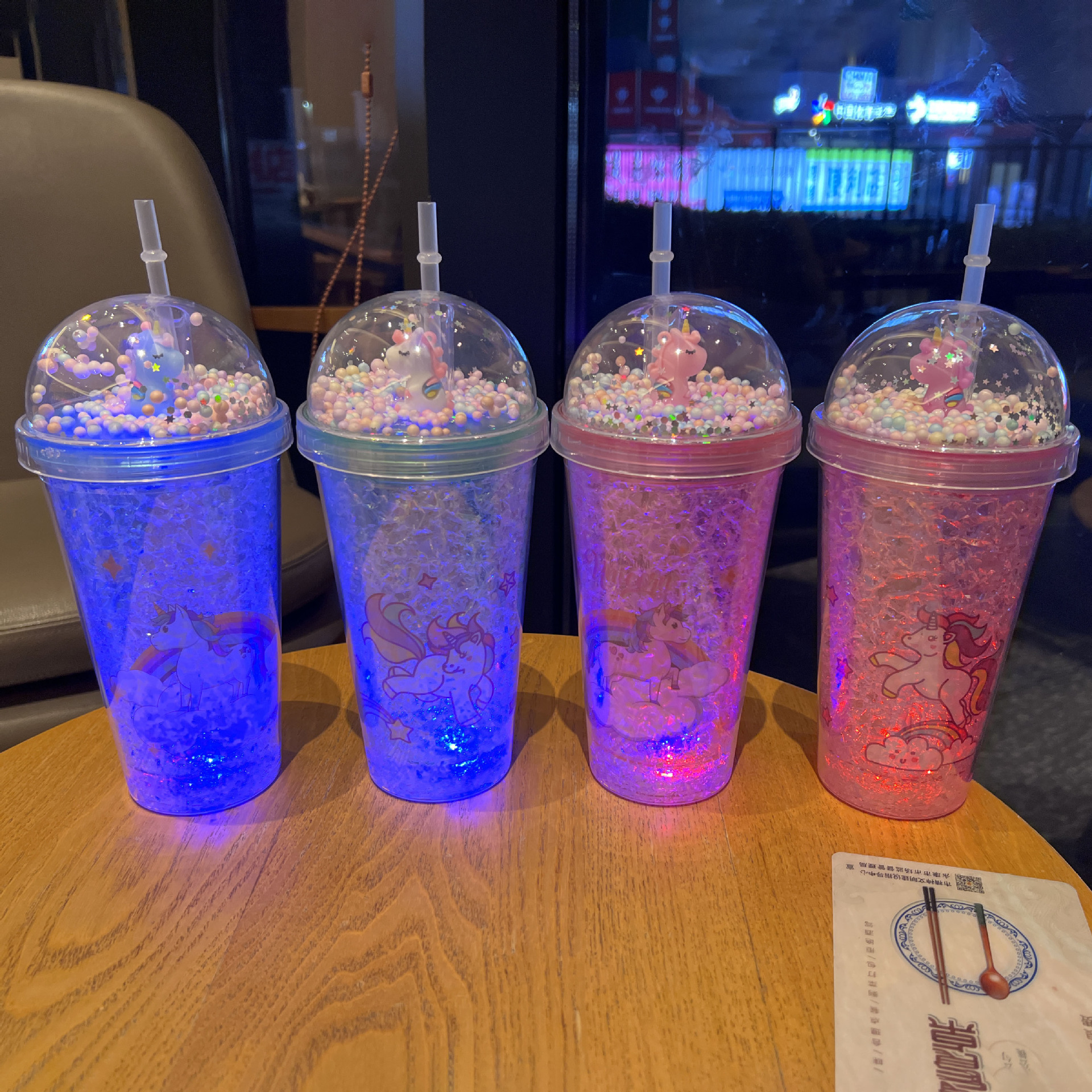 外贸新款卡通独角兽儿童吸管杯双层碎冰杯网红高颜值塑料水杯批发详情16