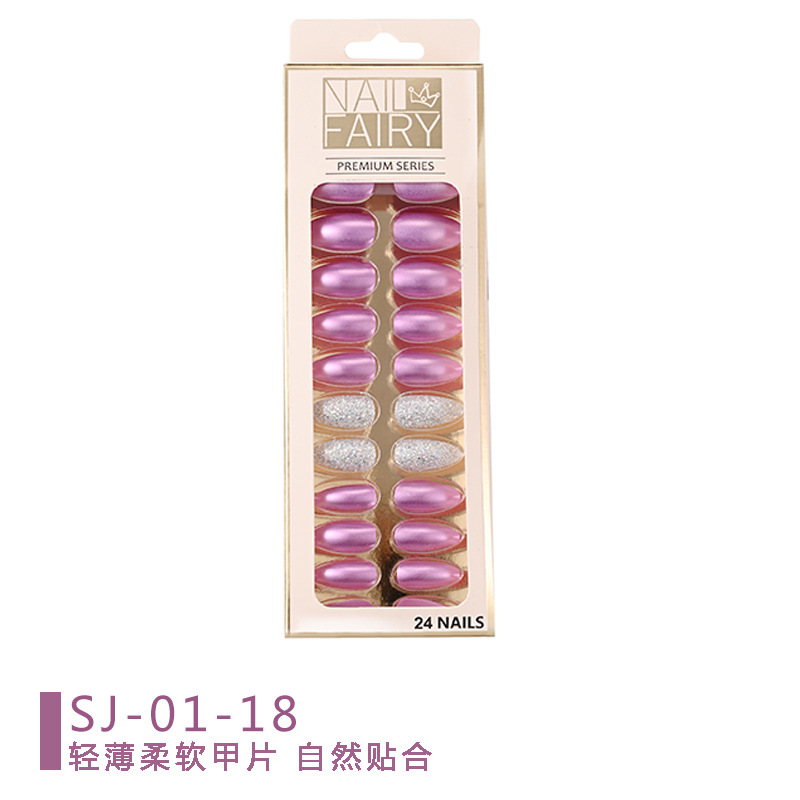 Cross-border new product: Metallic color reusable nail art pieces, 24-piece box set, fake nail finished nail art patches pic 12