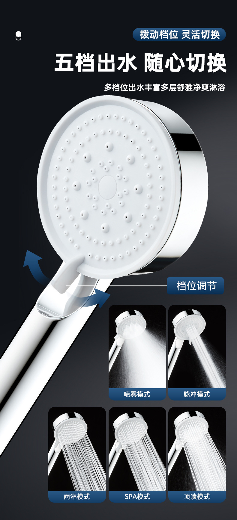 增压花洒喷头家用超强高压大出水量淋雨冲凉强力雨洒淋浴头通用型详情9