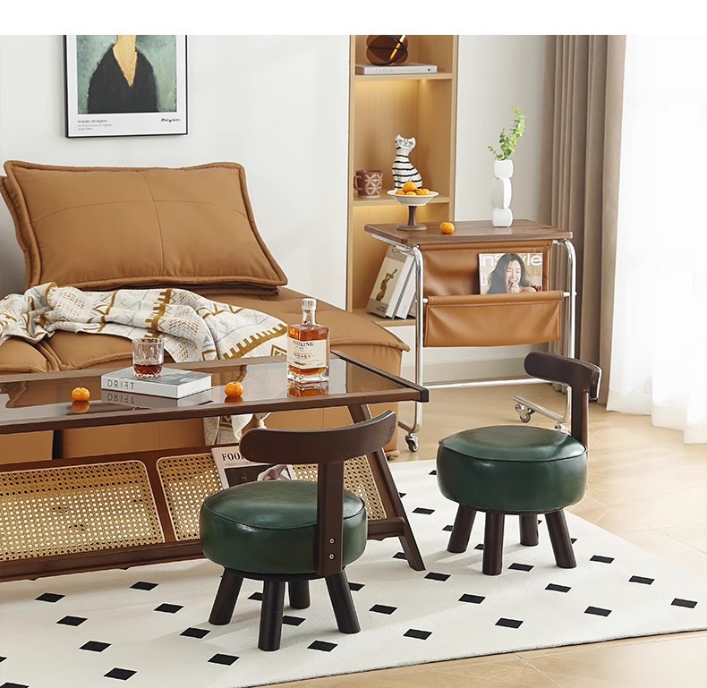 Wholesale Amazon light luxury shoe-changing stools, high-end living room sofas, low stools, home stools, popular backrest small chairs pic 17