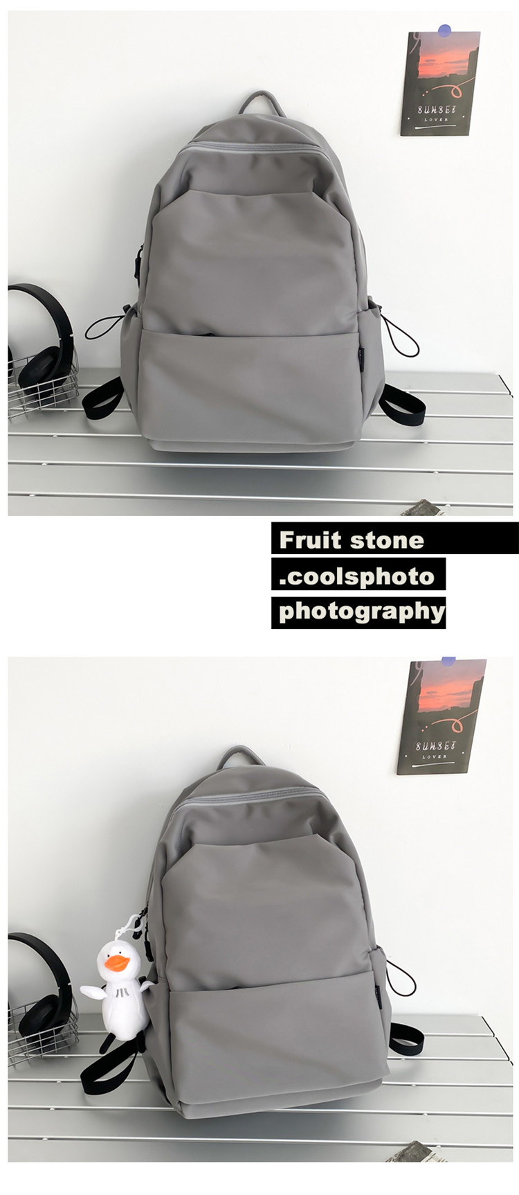 中大学生书包女潮流褶皱双肩包男批发 学院风情侣休闲耐用双肩包详情27