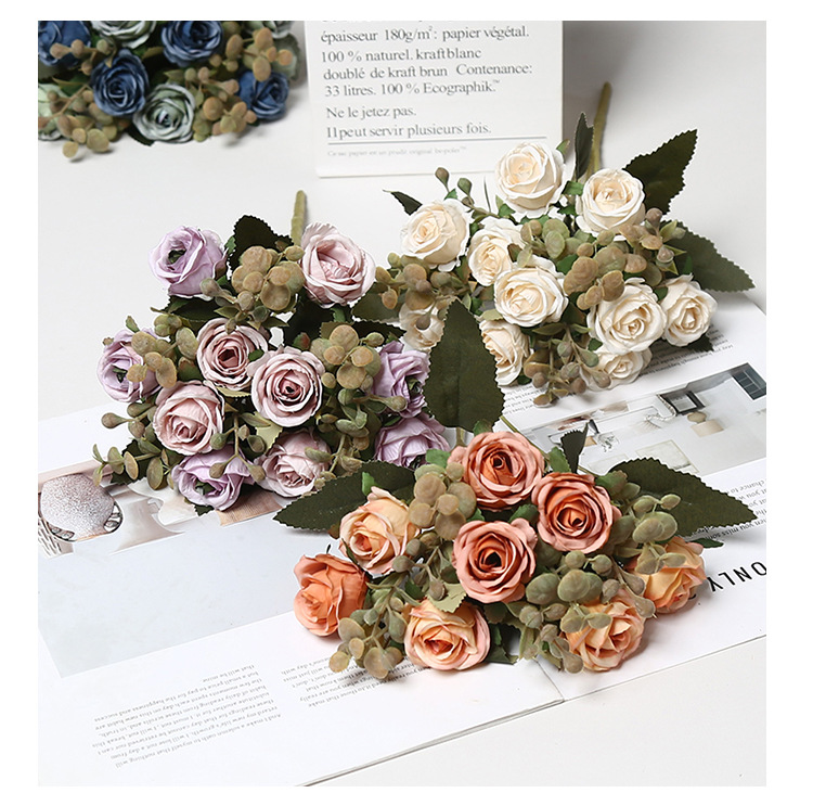 仿真花10头小乔玫瑰绢花家具装饰婚礼拍摄道具室内布置假花礼盒办公文化园艺装饰品详情9