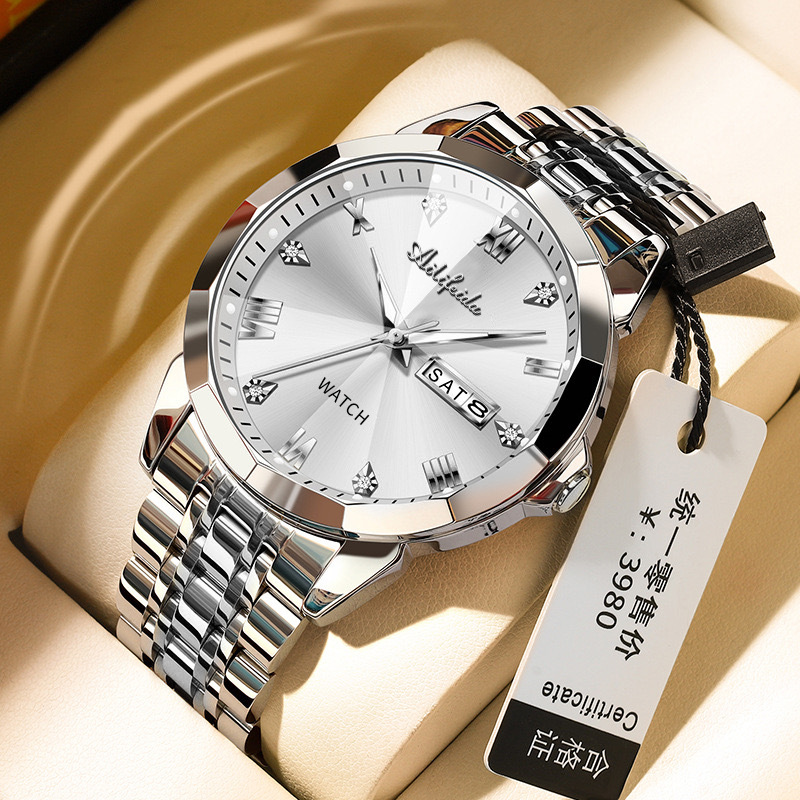 艾利翡达石英手表男士菱形镜面防水夜光日历时尚抖音直播爆款批发详情14