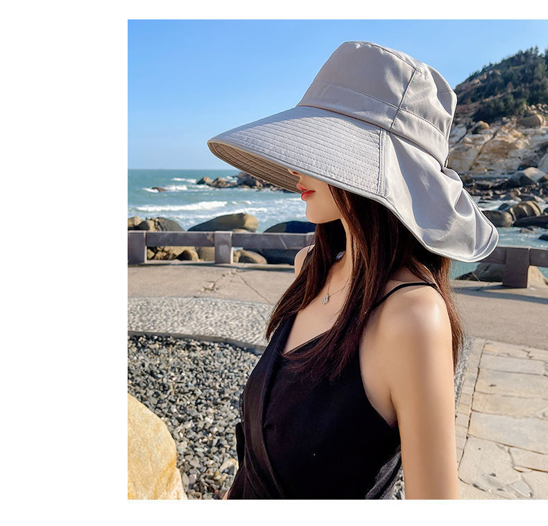 防晒帽子女夏季大檐户外披肩渔夫帽护颈遮阳帽防紫外线骑行太阳帽详情13