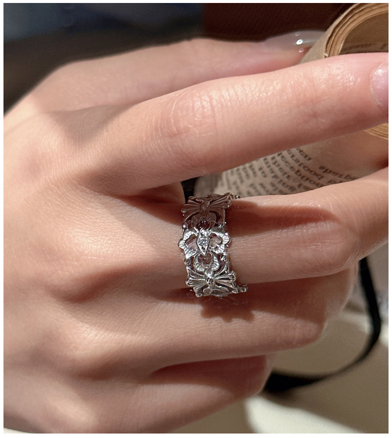 S925 pure silver, a niche and light luxury white gold warbler tail flower ring, a fashionable, simple and classic silver ring jewelry wholesale pic 6