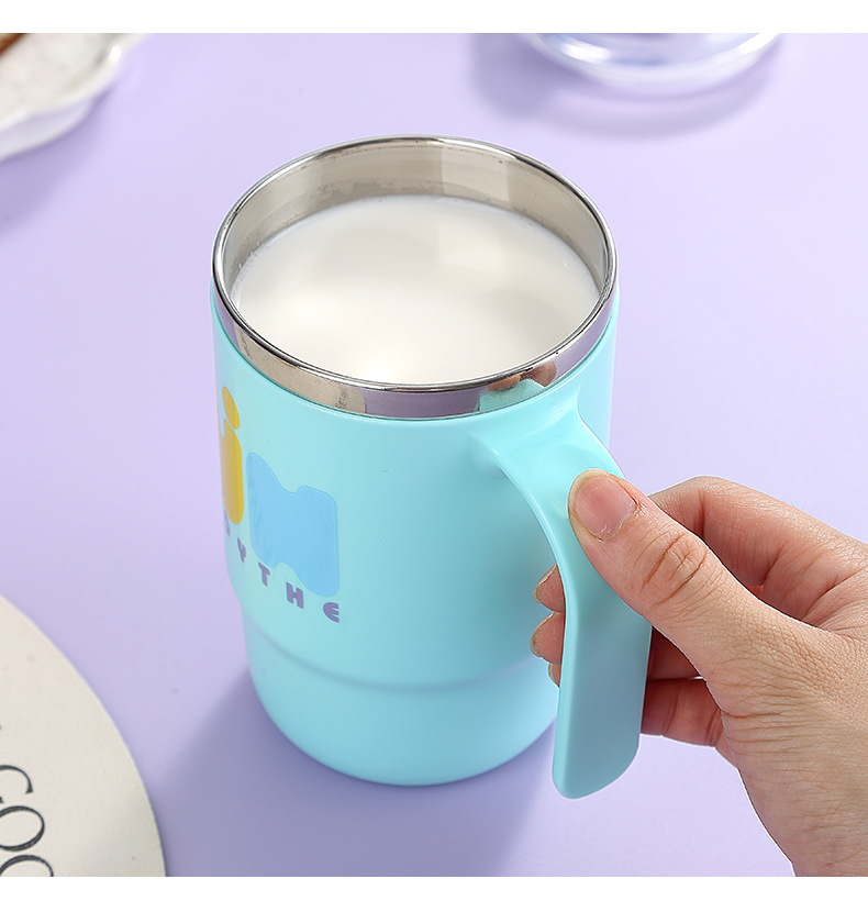 Simple water cup with handle, household and office sealed water cup, mug, student water cup with straw, stainless steel water cup pic 13