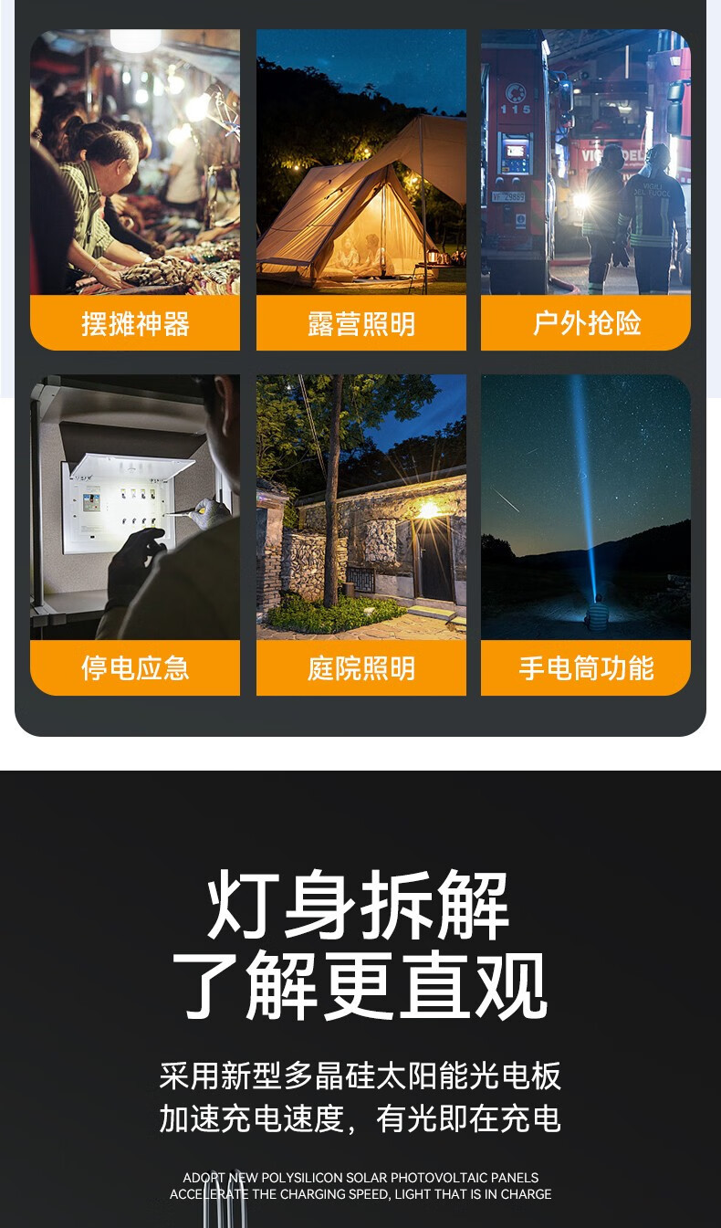 沃尔森厂家EB05挂灯地摊灯太阳能充电户外帐篷野营地灯停电露营灯详情6