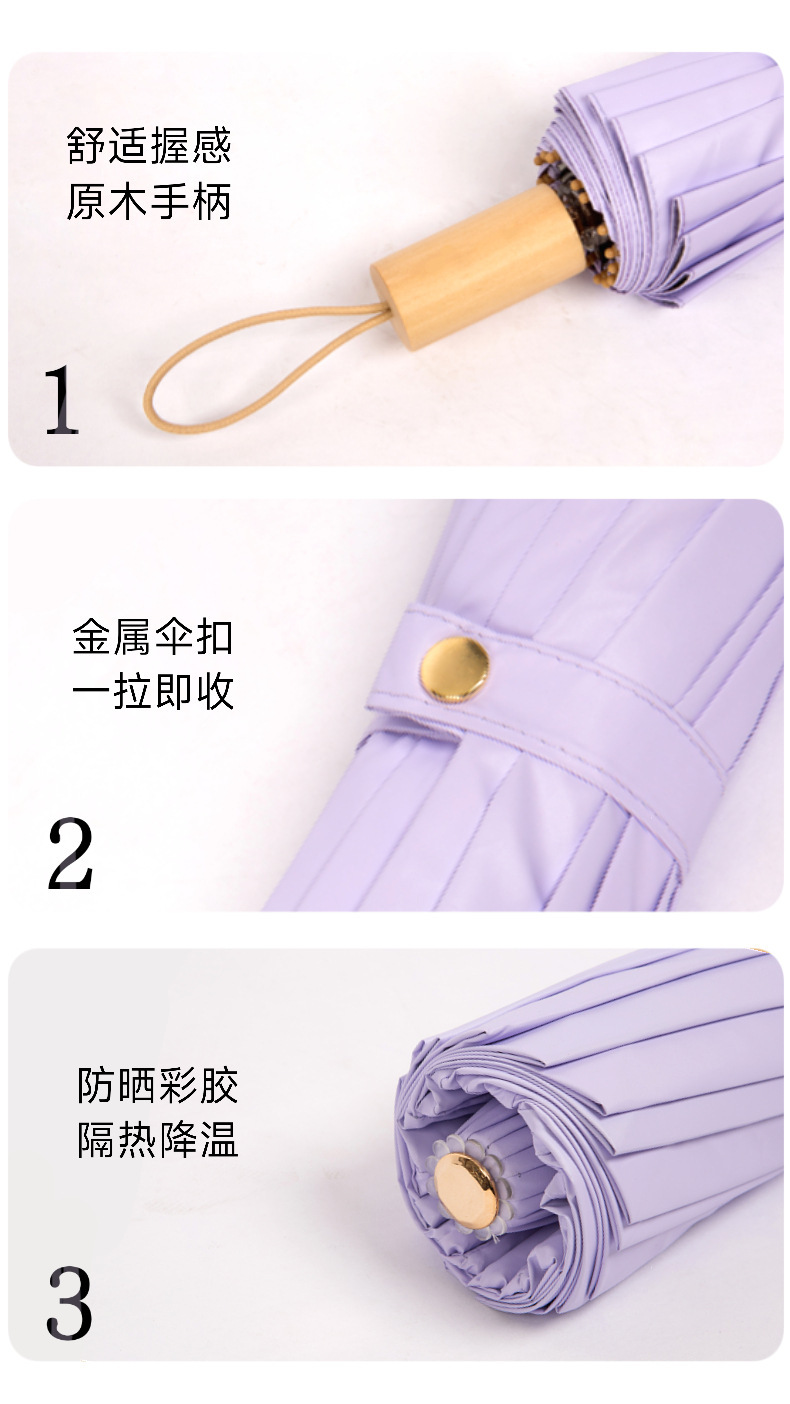 16骨彩胶折叠伞晴雨两用女防晒防紫外线雨伞手动加厚加大晴雨伞详情7