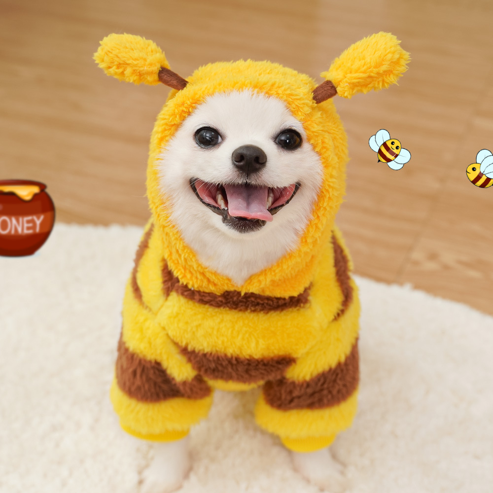 Big and small dog clothes, cat pet clothes, autumn and winter pet supplies can be towed wholesale, bee fleece transformation clothes pic 5