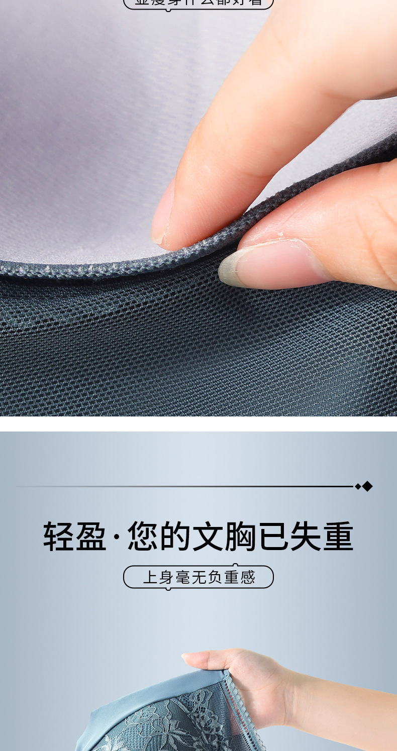 跨境蕾丝大码背心无痕冰丝聚拢透气薄款文胸美背大胸显小固定内衣详情4