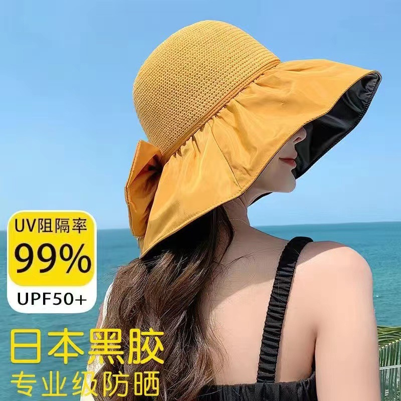 新款夏季百搭户外遮阳帽大帽檐渔夫帽便携防晒太阳帽蝴蝶结女士帽详情25