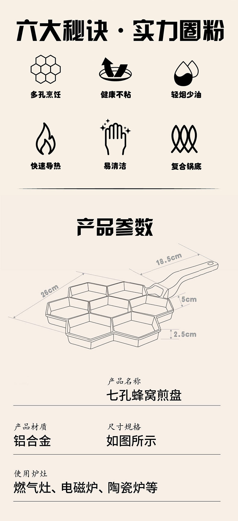 Hexagonal grid frying pan, stainless steel frying pan, three-layer steel frying pan, flat pan for egg frying, kitchenware, iron plate for grilling and baking pic 10