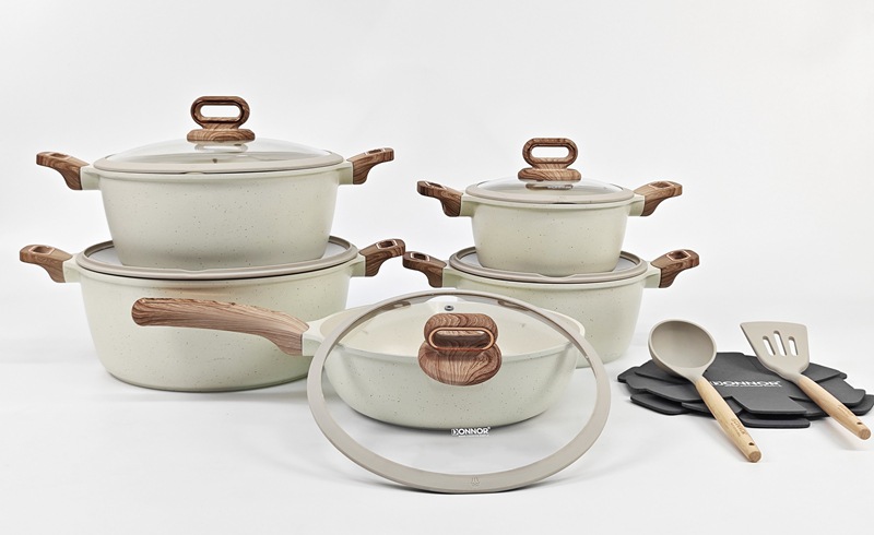 15/16 pieces cookware set 15/16 pieces non-stick pot set, tourmaline die-cast aluminum pot with bottom heat pic 2
