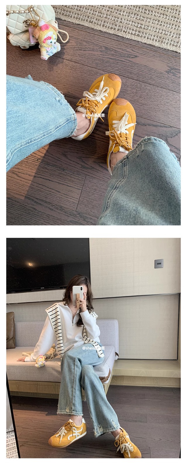 苏茵茵同款7cm内增高版~复古小歪头鸳鸯鞋带休闲鞋德训鞋女阿甘鞋详情17