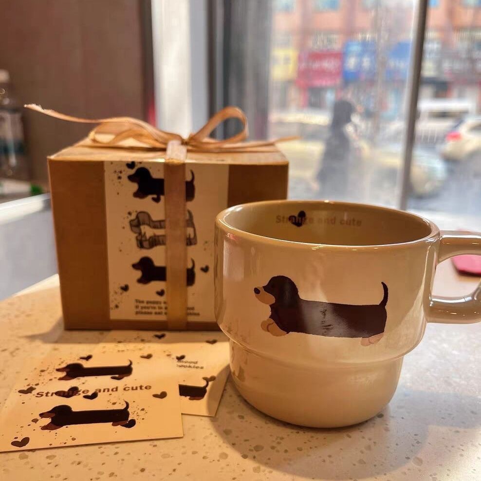 The original ceramic cute, niche and high-appearance-level cartoon mug, breakfast coffee cup, is a delicate sausage puppy pic 1