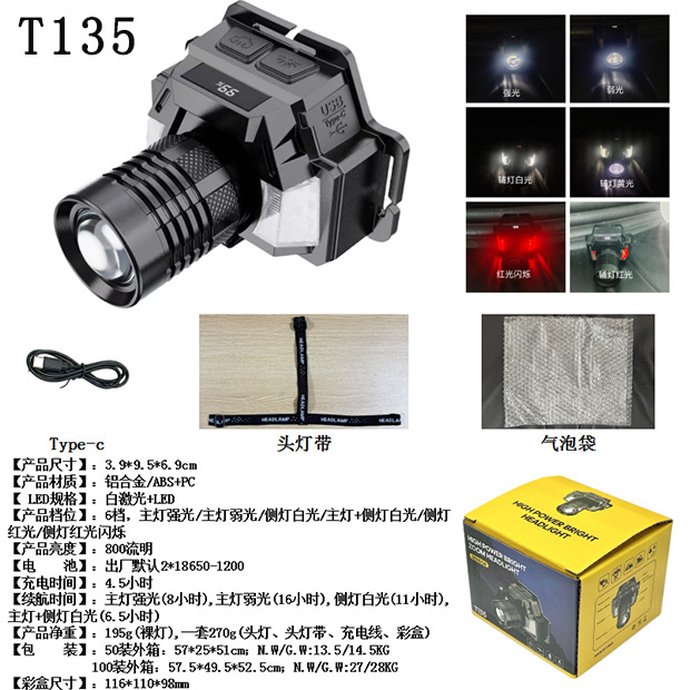 Fuente transfronteriza de dos luces lleva LED display de potencia recargable noche paseo faros zoom larga duración aleación de aluminio lámpara de minería pic 23