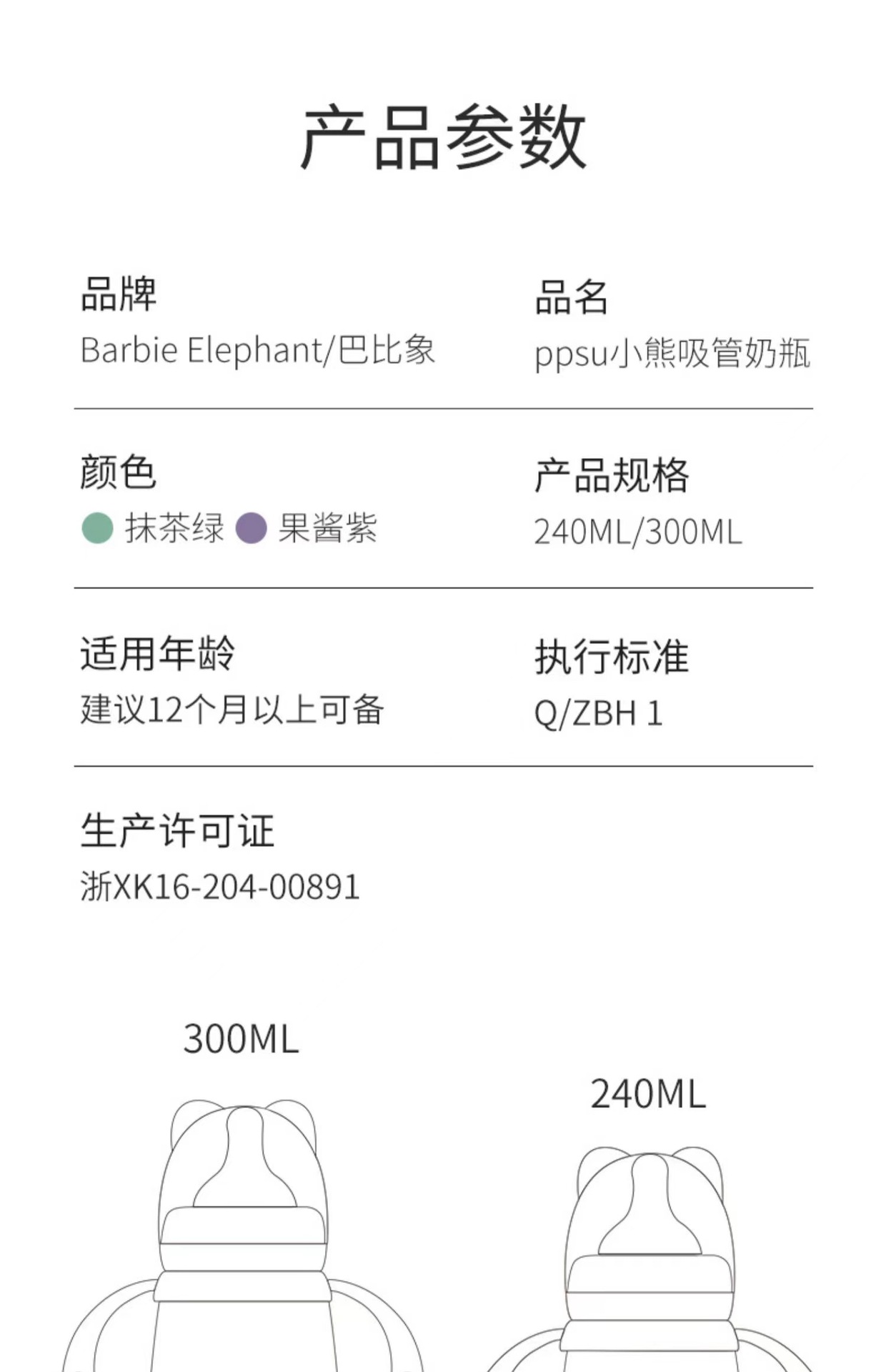 巴比象儿童吸管奶瓶1-3带柄刻度PPSU学饮杯防呛防漏防摔宽口奶瓶详情14