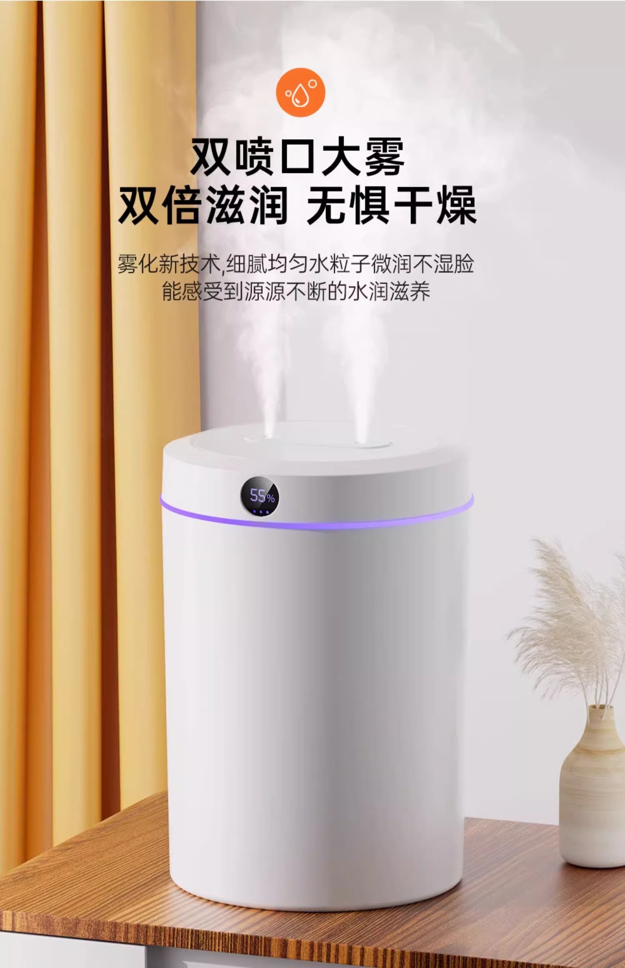 5L大容量双喷加湿器usb家用静音卧室办公室小夜灯数显加湿器批发详情4