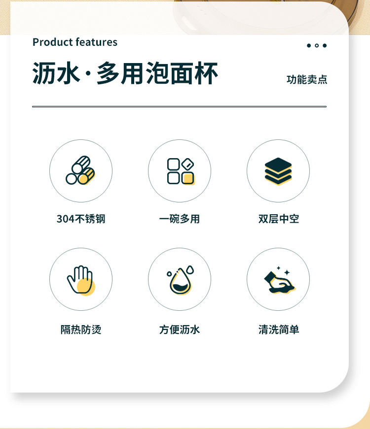 A free shipping instant noodle bowl made of 304 stainless steel with a lid, a large instant noodle bowl, a portable lunch box for student dormitories pic 2