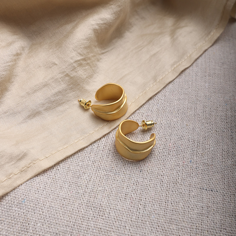 韩国韩版925纯银磨砂弧形耳环耳钉简约气质百搭ins风耳饰金属配件详情3