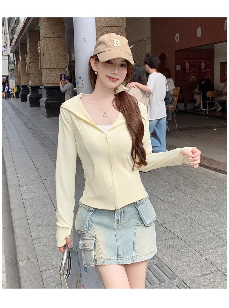 鹅黄色连帽防晒衣女夏季2025新款防紫外线防晒服修身冰丝开衫外套详情29