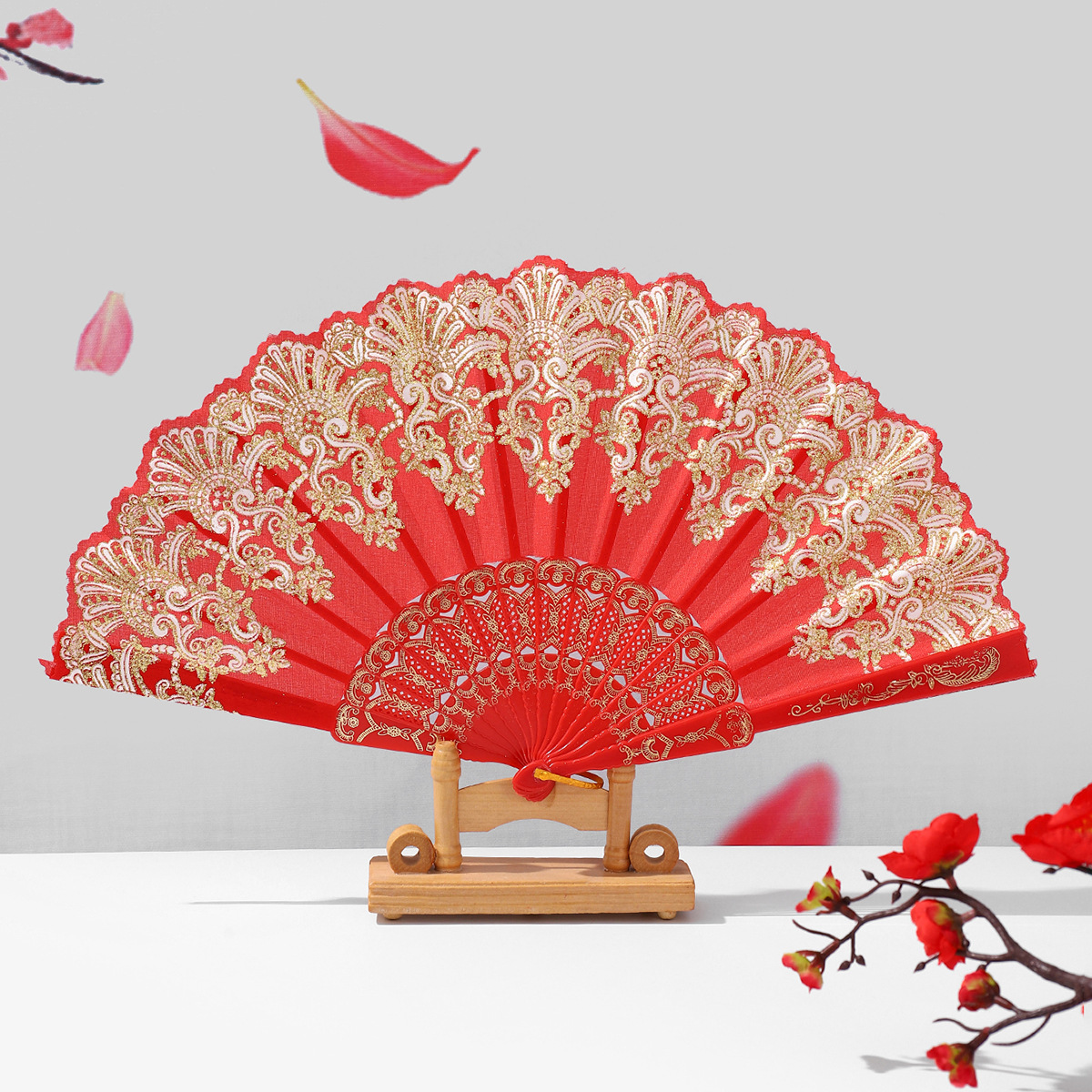 中式祥云纹古风折扇塑料舞蹈中国风折叠扇子厂家直销详情2