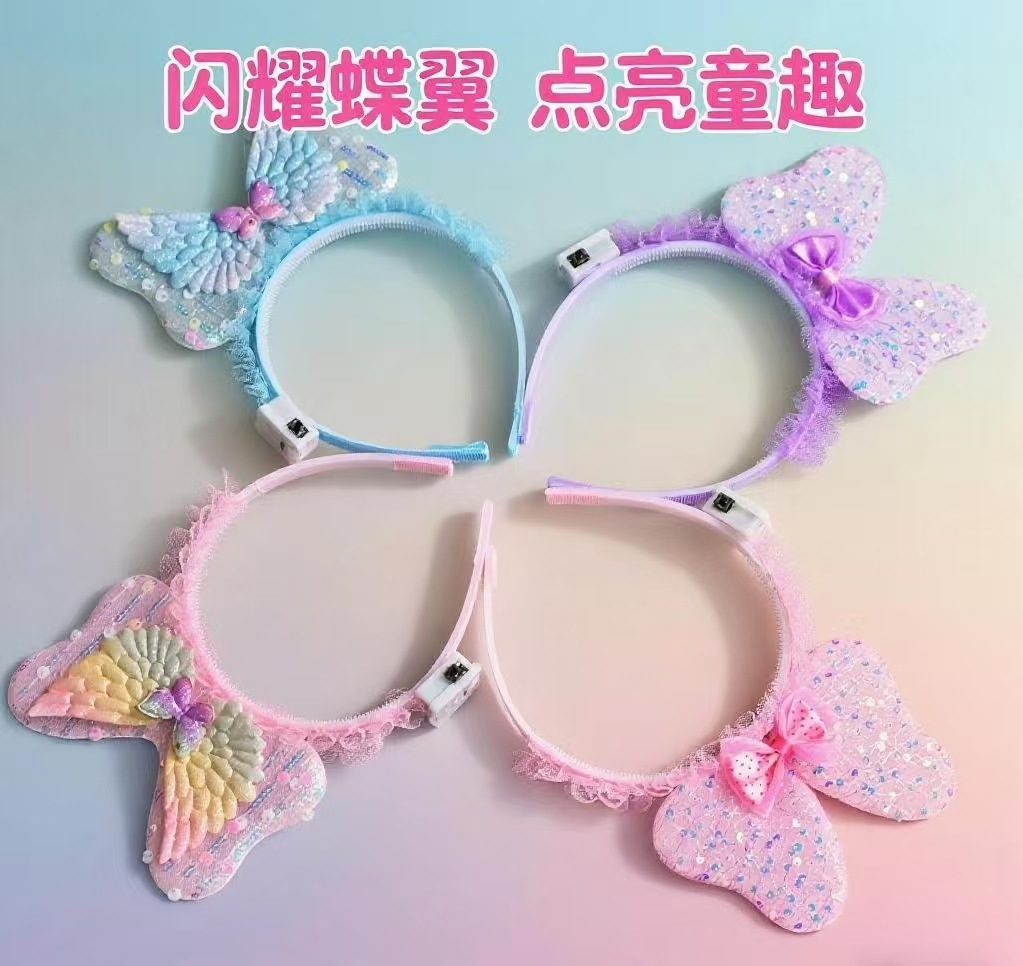 新款发光冰雪库洛米发箍兔耳朵头扣蝴蝶结发饰加灯发夹夜市摆地摊详情12
