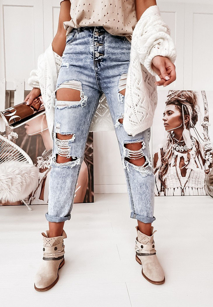 Cross-border trade Amazon 2022 Autumn/Winter new streetwear trendsetter Ripped, slimming denim pants for women pic 5
