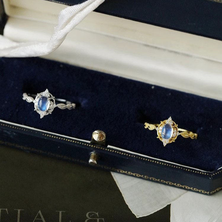 Moonstone plain ring for women, light luxury, niche and high-end feel, adjustable index finger ring, unique retro style open ring pic 12