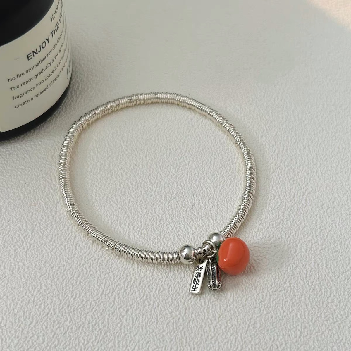 s925 sterling silver good things happen silver ring bracelet for women, new Chinese-style traditional Chinese style winding bracelet, persimmon jewelry gift pic 1
