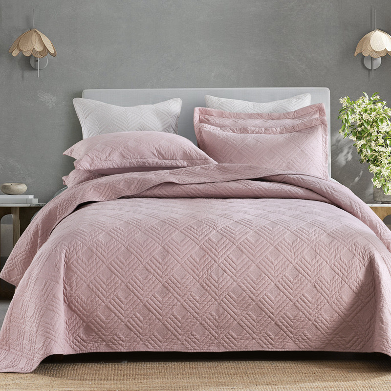 Wholesale of cross-border pure cotton bed covers with increased thickness, all-cotton plain quilted quilts, three-piece tatami sets for export pic 8