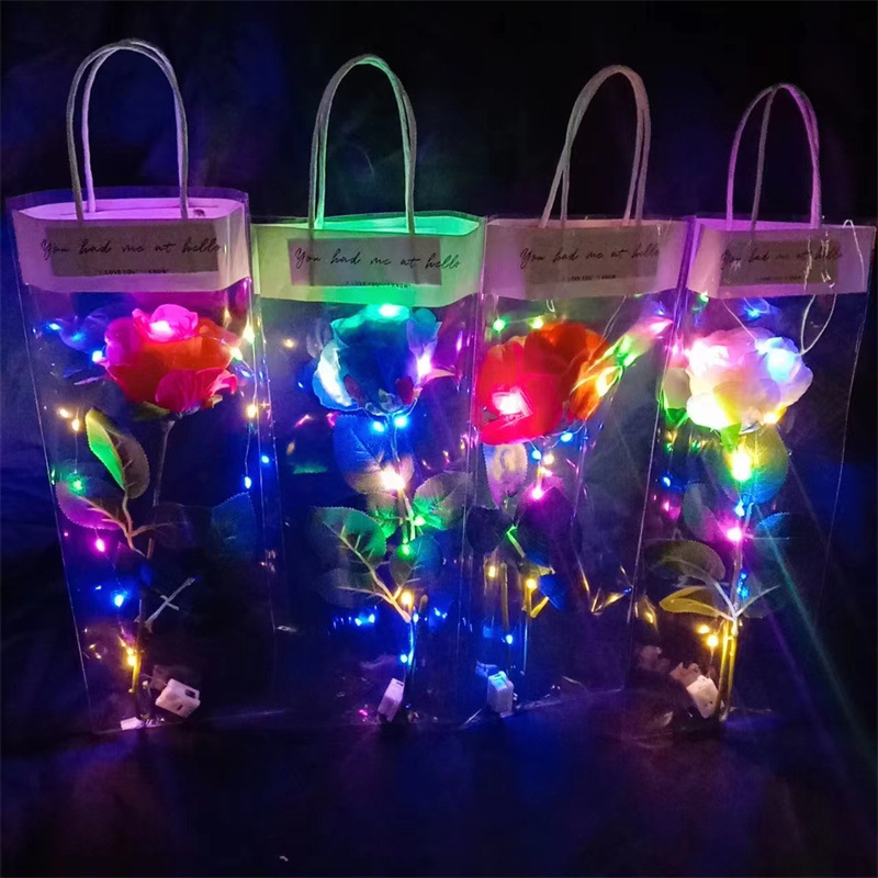 现货发光玩具七夕情人节玫瑰花礼物七彩玫瑰花彩色仿真玫瑰花束详情6