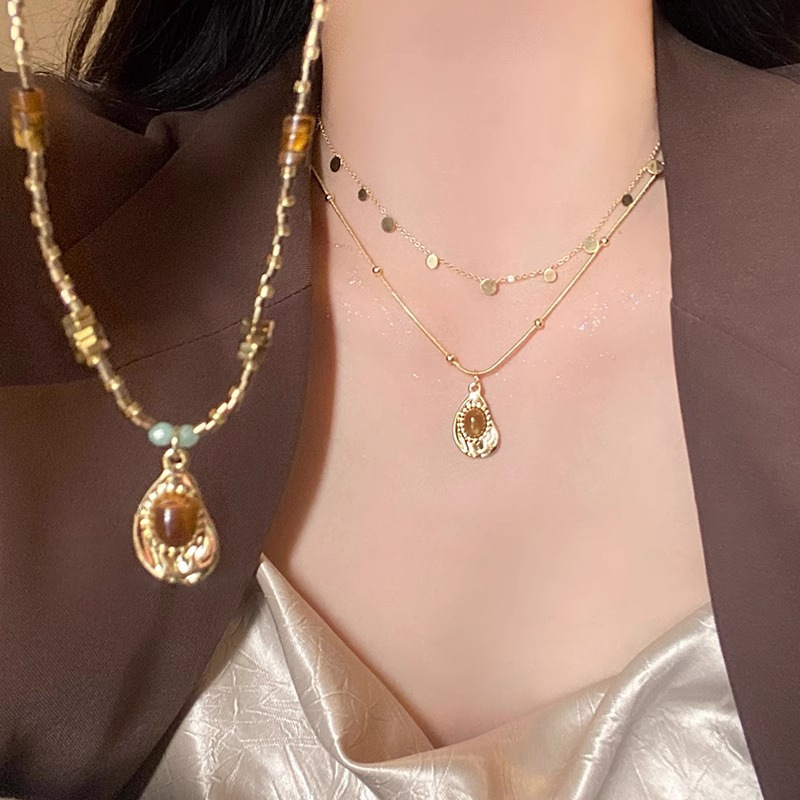 美拉德虎眼石串珠叠戴项链女秋冬高级毛衣卫衣链2024新款爆款颈链详情2