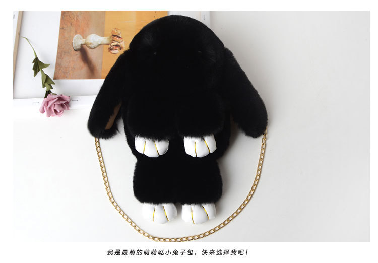 A plush chain rabbit bag for women, a single-shoulder crossbody bag imitating rex rabbit fur, a plush single-shoulder bag pic 26