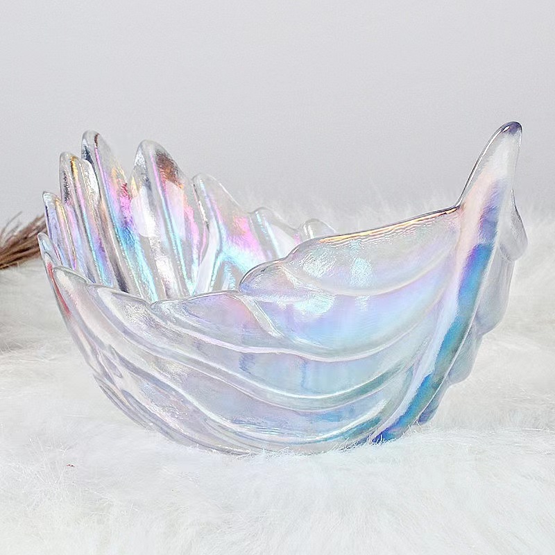 Large Nordic-style crystal glass fruit plate, snack plate, home living room fruit plate, feather fruit pit, candy plate pic 6