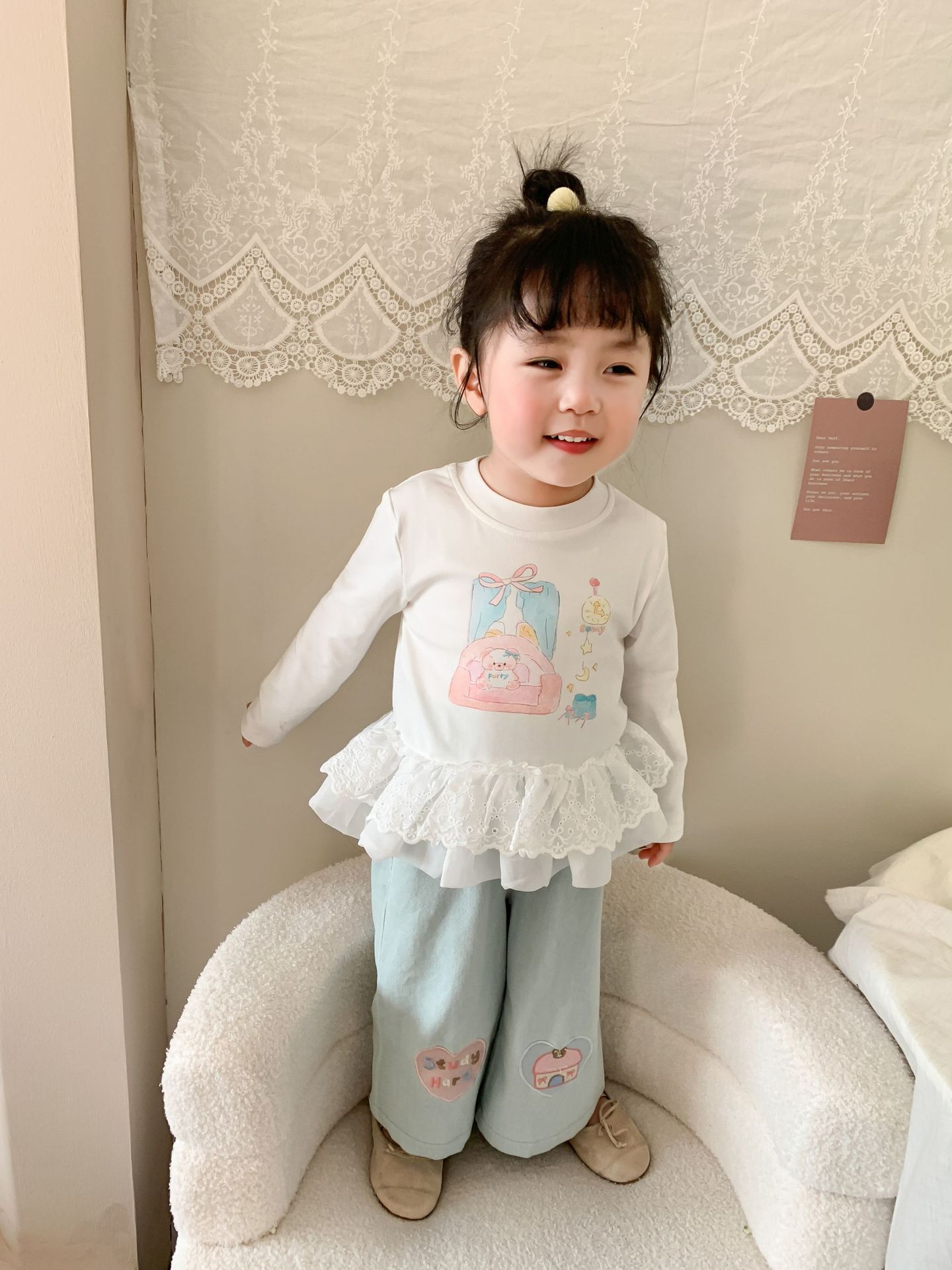 Caña pear niño niña traje primavera 2026 nuevo estilo niños korean manga larga camiseta jeans mujer bebé ropa pic 9