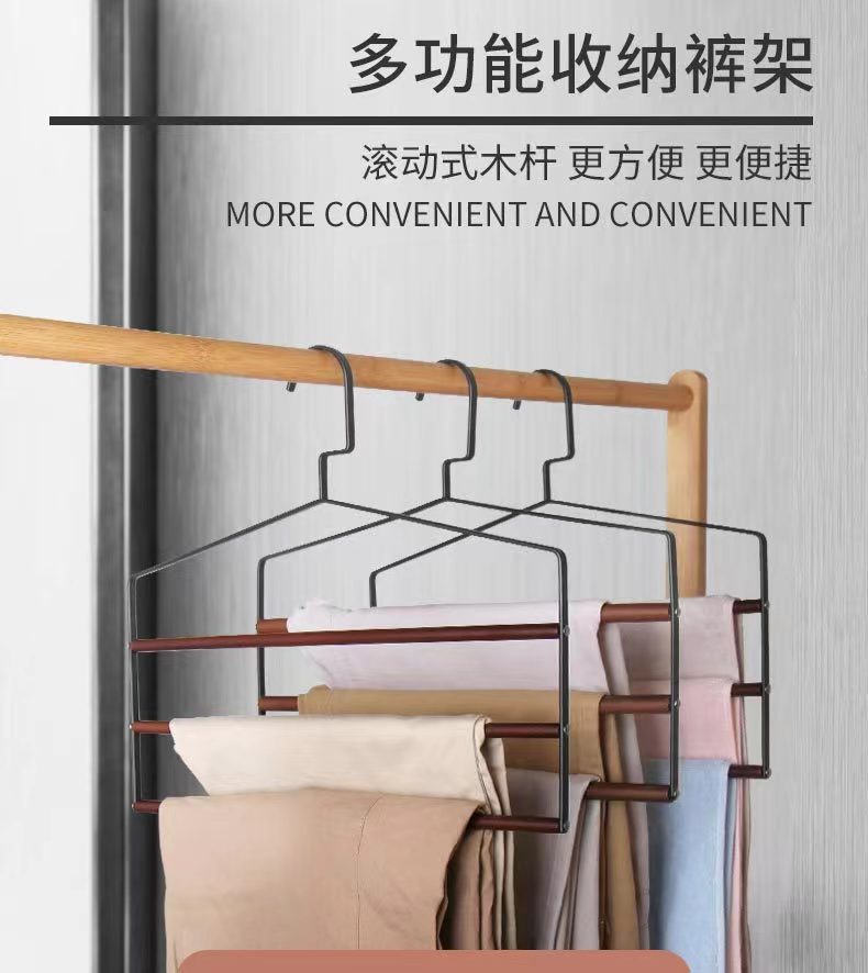 实木铁艺衣架金属宽肩无痕衣挂服装店家用裤架多功能轻奢铁木衣架详情14