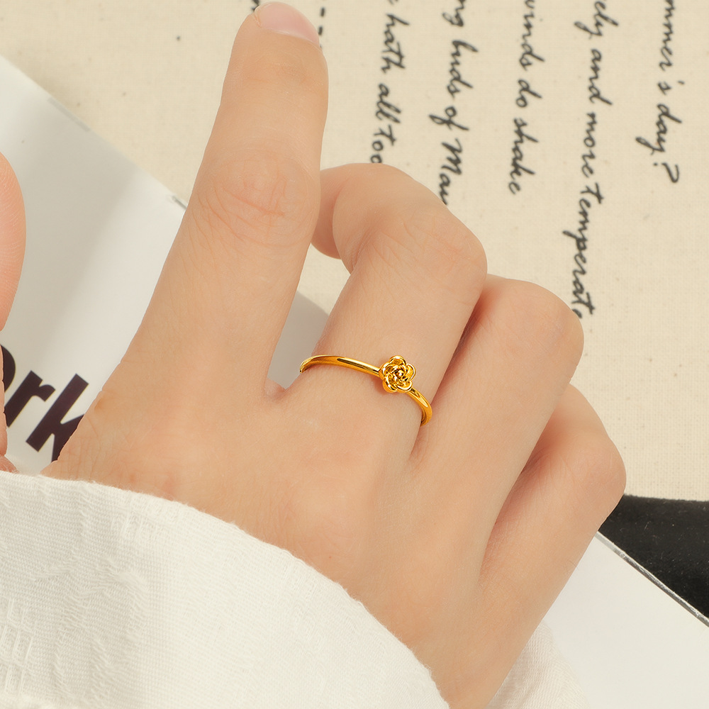 韩式新款ins风玫瑰花朵钛钢戒指女小众高级感时尚简约素圈指环女详情3